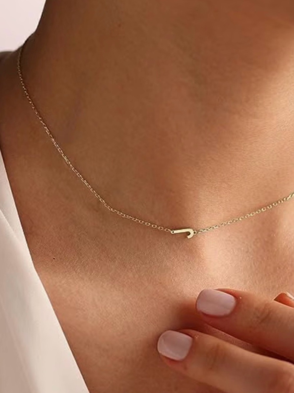 Minimal Gold Tiny Hook Necklace - Women Jewelry